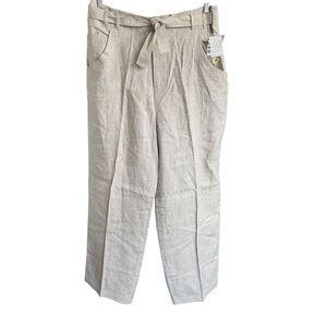 Vtg 80's 90's Pants Sarah Chapman 100% Linen Wide Leg Beige Sz 12 Coastal Beachy